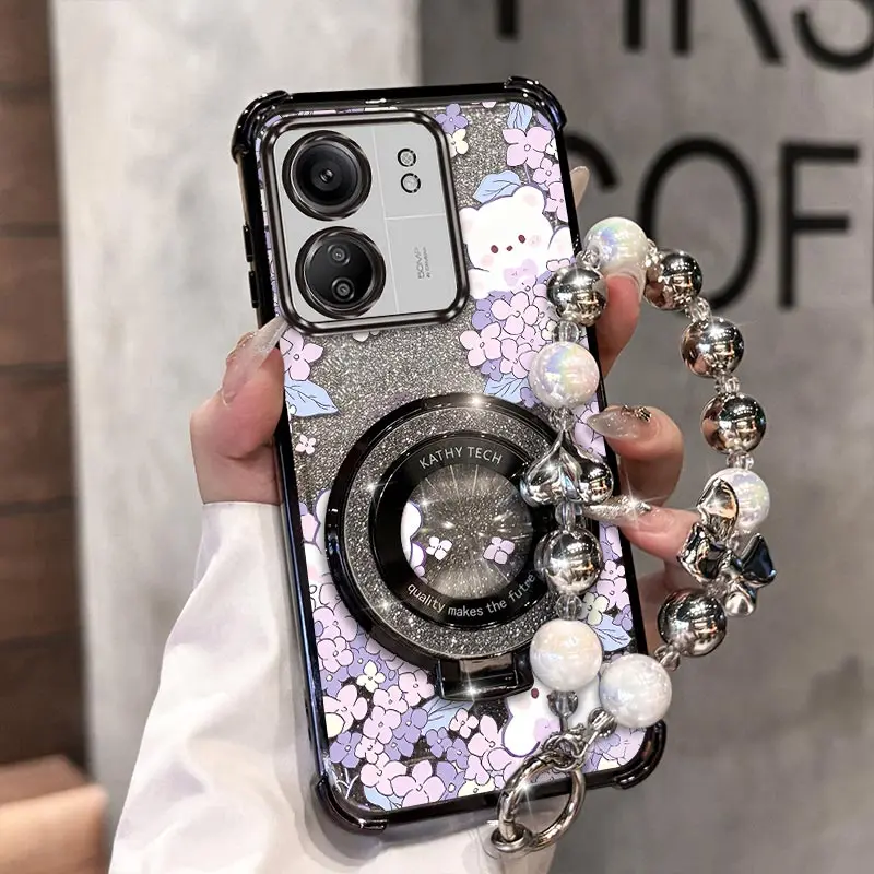 

13C Чехол-держатель для браслета с ярким медведем для Xiaomi Redmi 13C 13 10Power 14C 12C 14R 13R 11A 10C 10 Cover