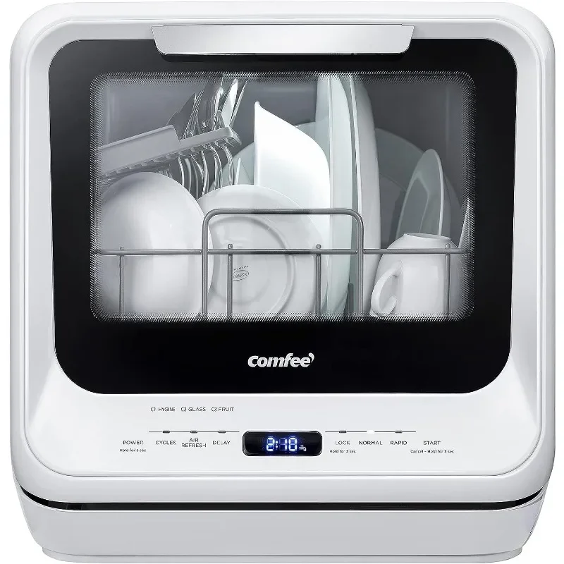 

COMFEE' Portable Dishwasher Countertop with 5L Built-in Water Tank, No Hookup Needed, 6 Programs, 360° Dual Spray, 192℉ High