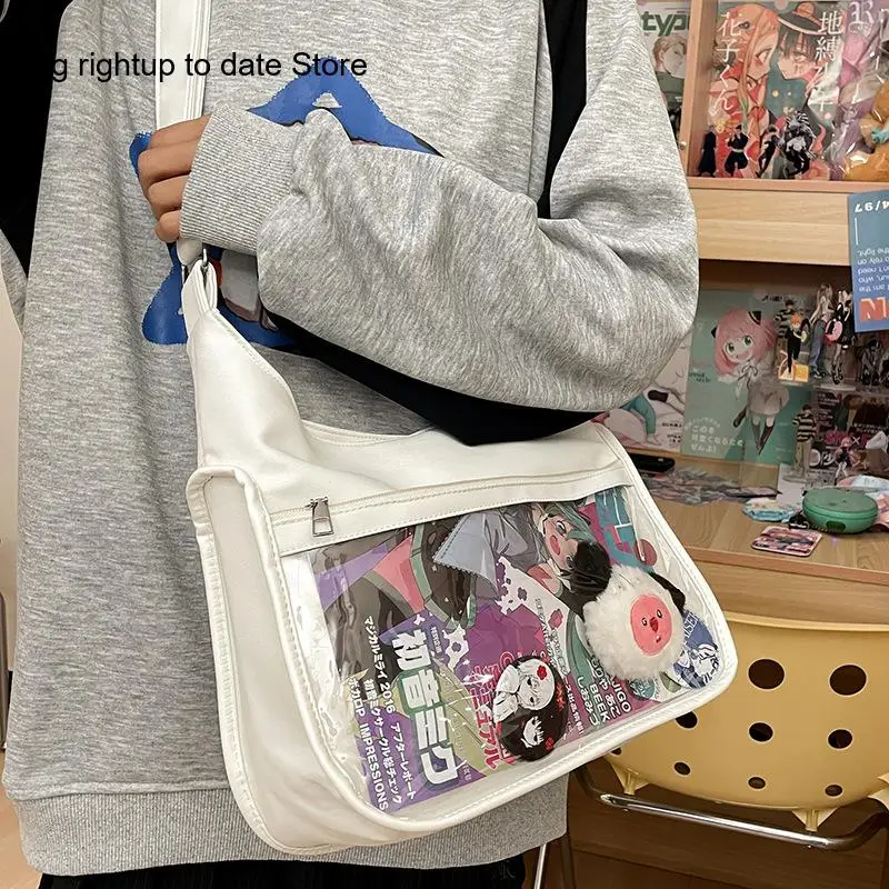College Style Versatile Simple Large Capacity See-Through Single Shoulder Crossbody Messenger Bag for Women During Class