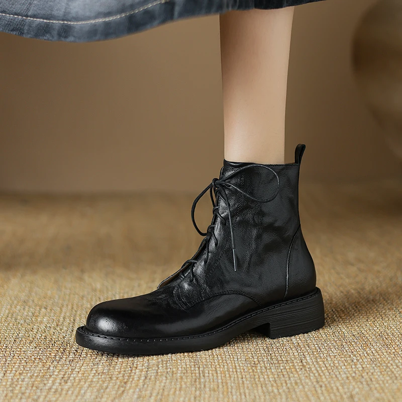 2025 New Autumn Ankle Winter Genuine Leather Women Boots Chelsea Boots Women Shoes Real Leather Shoes Retro Platform shoes