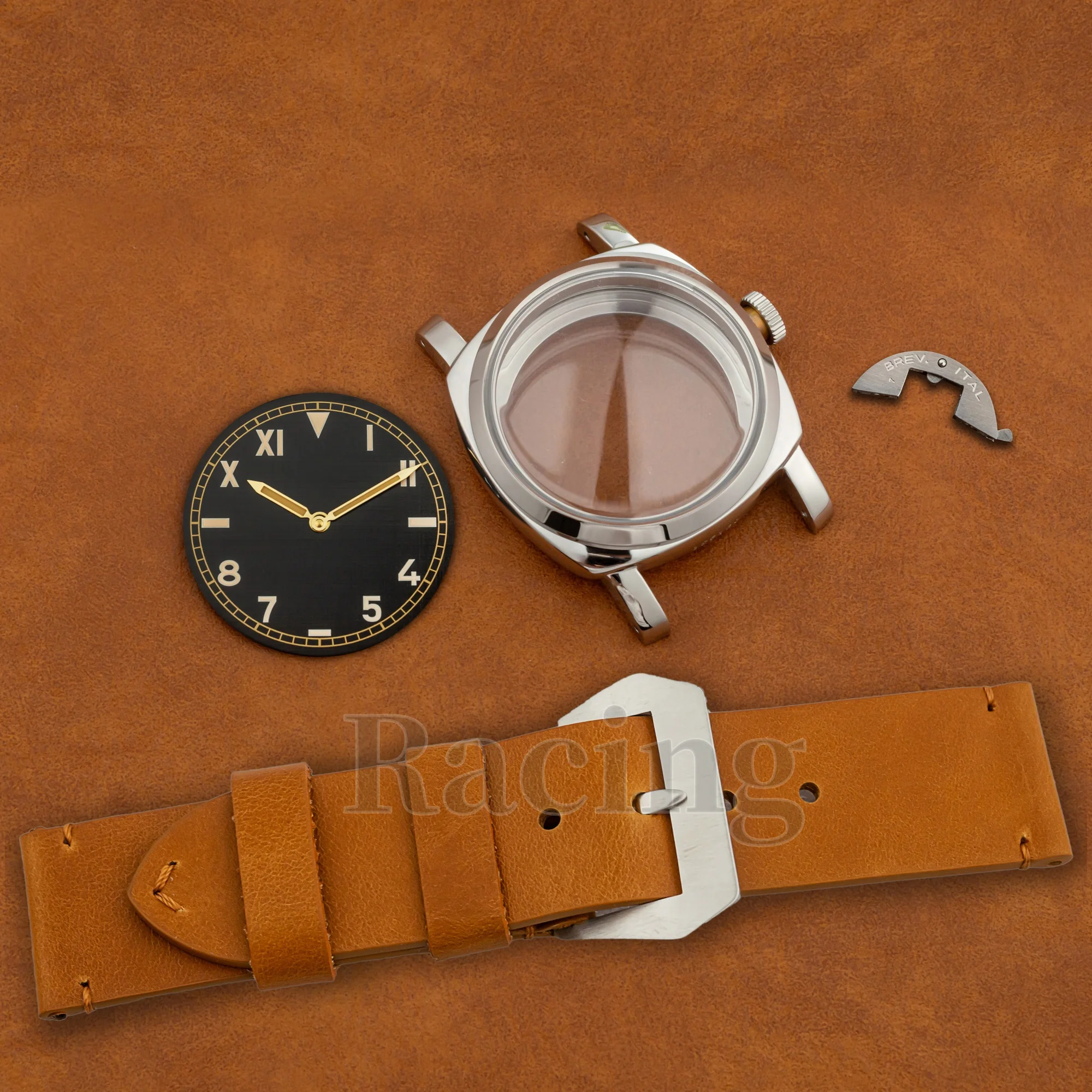 Luxury Genuine Leather Watchband Arcylic Bubble Mirror Case Luminous Dial Hands for PAM 6152 fit ETA 6497/6498/ST3600 Movement