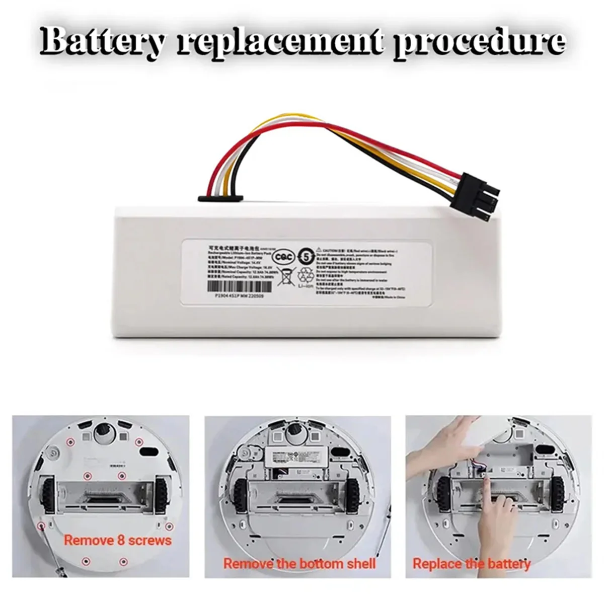 Battery for Xiaomi Mijia 1C STYTJ01ZHM, 14.4V, 12800mAHP1904-4S1P-MM, Robot Vacuum Cleaner, Mop Cleaner Accessories Parts