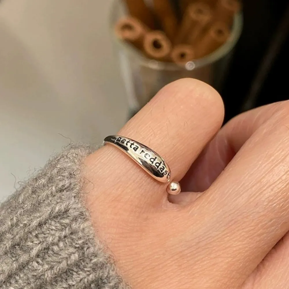 PANJBJ 925 Sterling Silver Letter Adjustable Rings For Women Blessing Luxury Vintage Lucky Accessories Birthday Gift Dropship