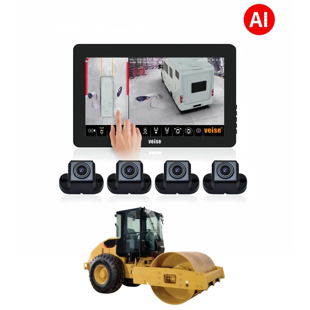 

All-IN-ONE 4CH Vehicle AI 360 Panorama Bird's-eye View Camera System With Recording For Construction Vehicle Safety Compactor