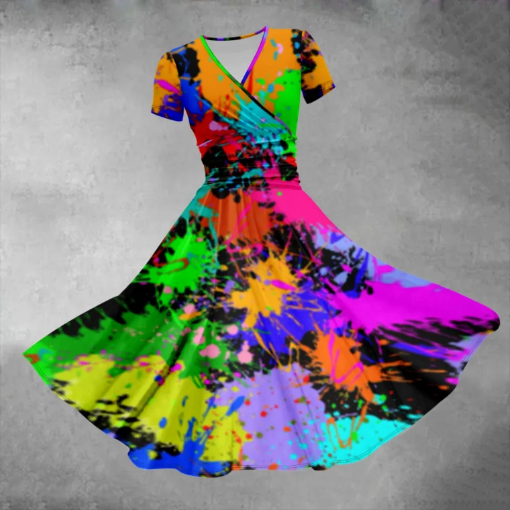 

Summer Tie Dye Dress Stylish Party Dress Fashion V Neck A-Line Dresses Trendy Girl Vestido Robe Resort Dresses Women Clothing