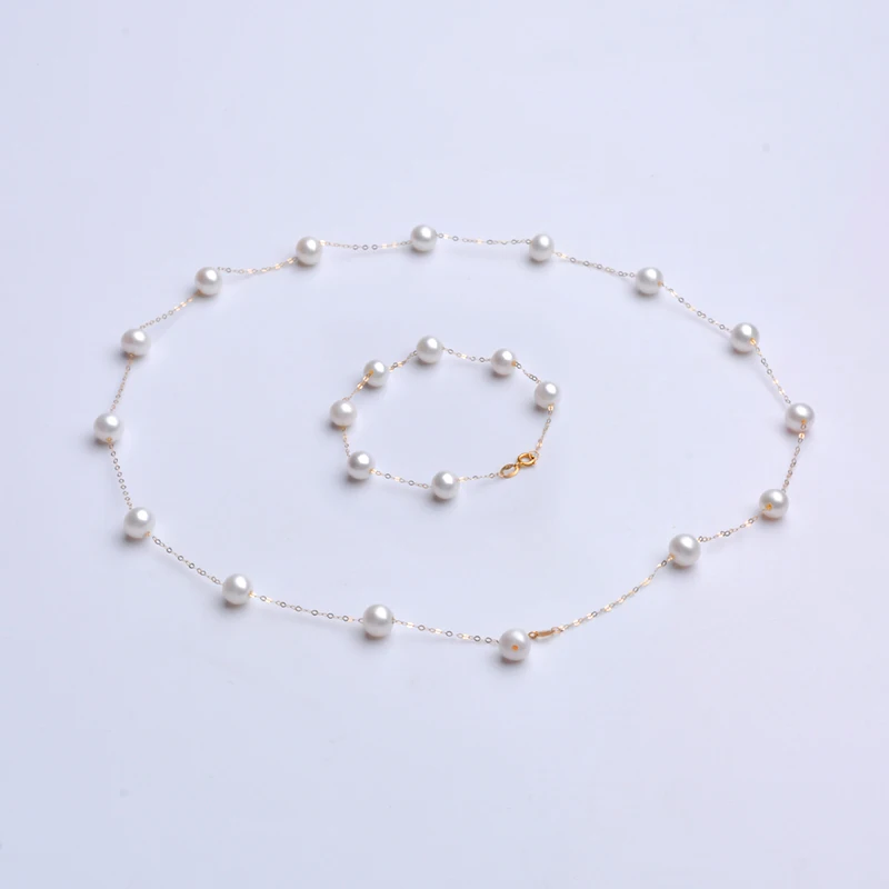 

NYMPH Real 18K Gold Natural Pearl Necklace Au750 Bracelet Fine Jewelry Round Aniversary Gift For Women White T628