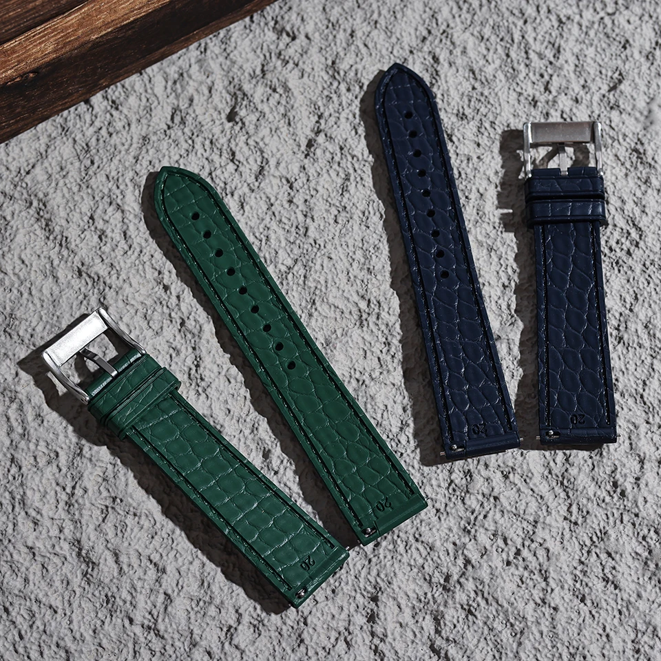 Großhandel Kunstleder-Uhrenarmbänder mit Krokodilmuster 20mm 22mm Wasserdichtes Sport-Fluorkautschuk-Uhrenarmband für Omega – Detail 3
