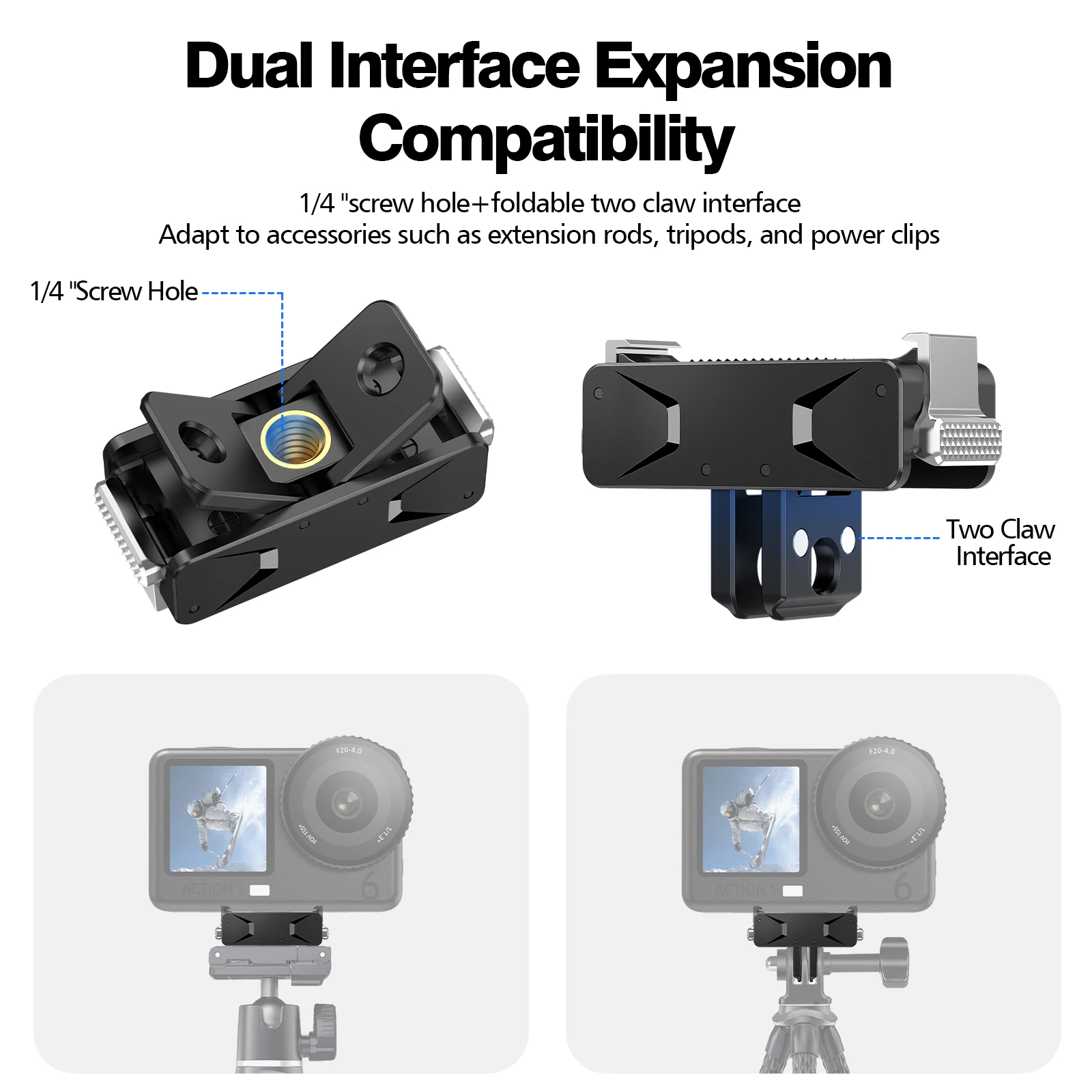 DJI Osmo Action Mount Adapter for 3/4/5 Pro/6/OSMO 360/Nano, Dual 1/4