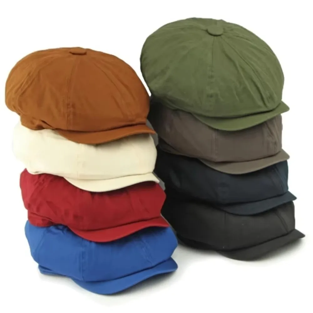 Street Style Vintage Beret Hat Solid Color Adjustable Octagonal Hat Cotton Breathable Golf Scally Hat Four Seasons