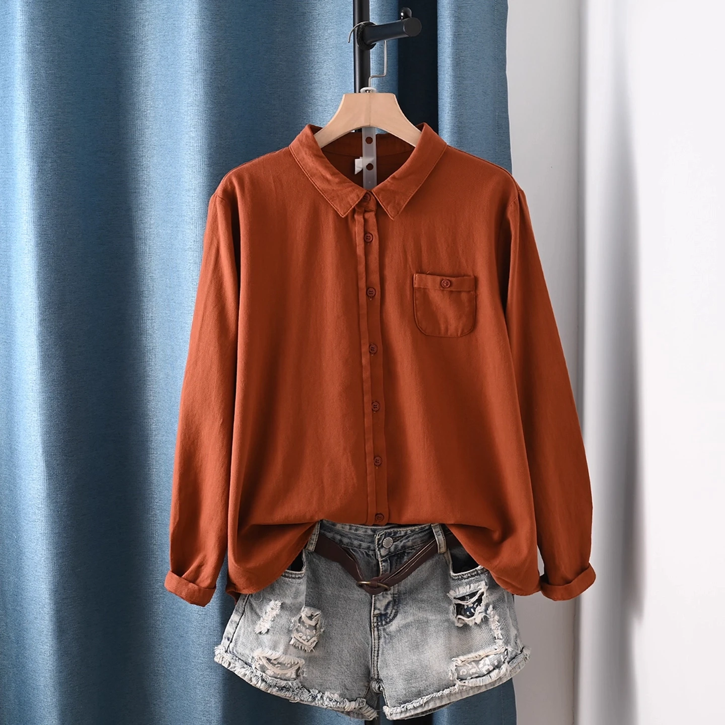 

Enianechu японская одежда, однотонные рубашки из 100% хлопка с начесом, блузки с длинными рукавами для женщин, базовые рубашки, женская одежда