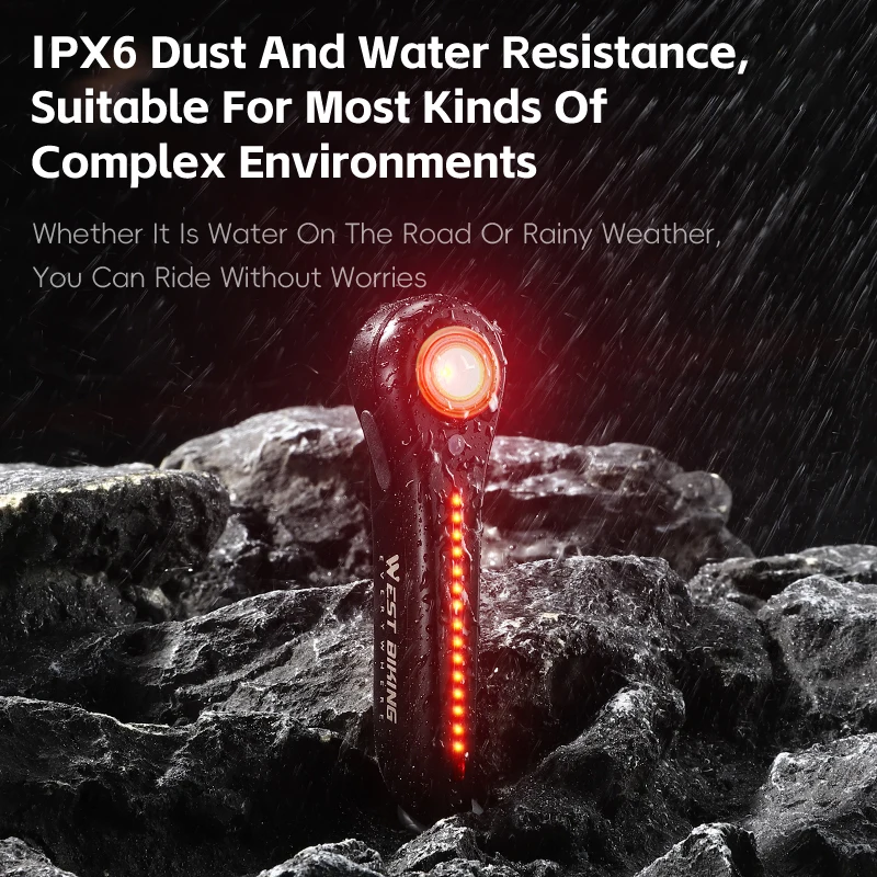 

WEST BIKING Smart Bike Tail Light IPX6 Waterproof High-Brightness Bicycle Rear Light Automatic Wake-up MTB Road Bike Accessories