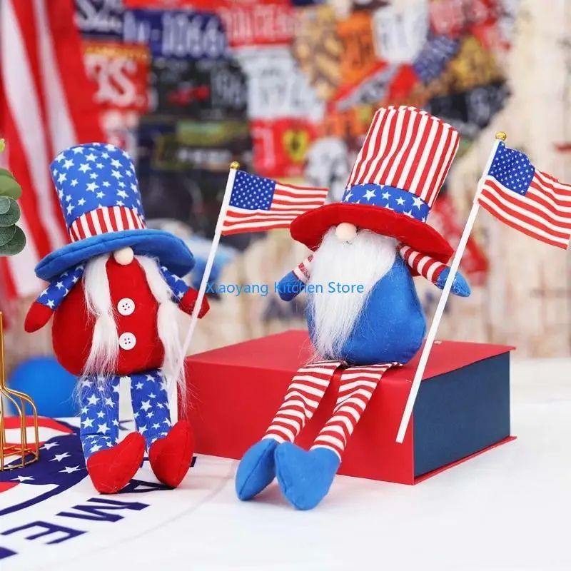 69HC Independence Day Gnome American Flag Patriotic Memorial Day Tomte 4th of July