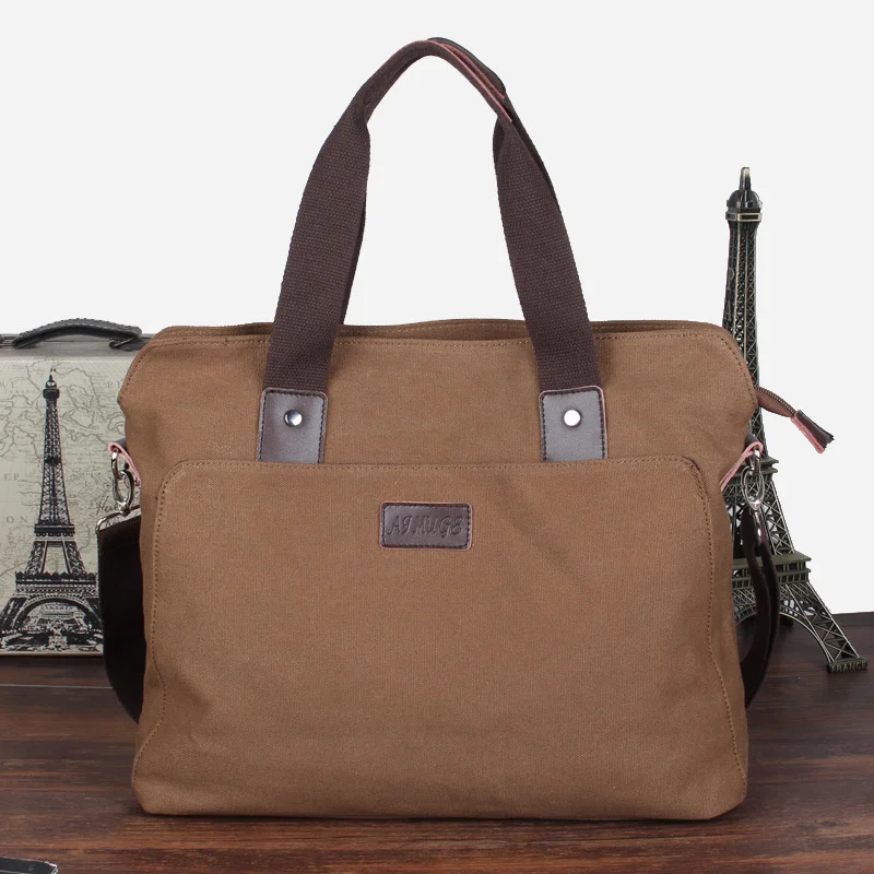 Casual Canvas Men's Briefcase Large Capacity Handbag Fashion Zipper Male Shoulder Messenger Bag Business Laptop Bag