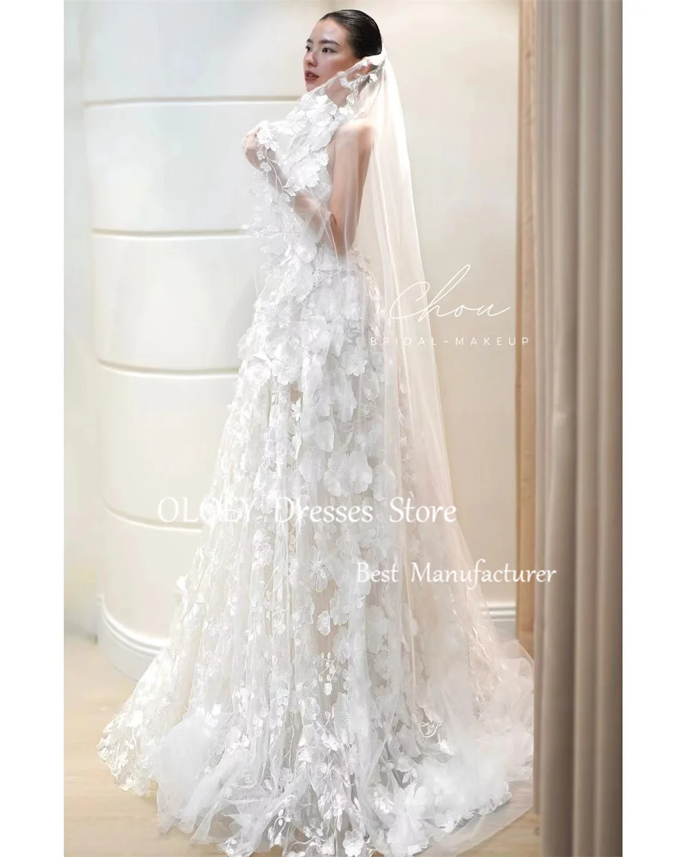 OLOEY Exquisite 3D Followers Wedding Dress FOr Woman Sleeveless O-Neck Backless Floor-Length Vestidos Novias Boda