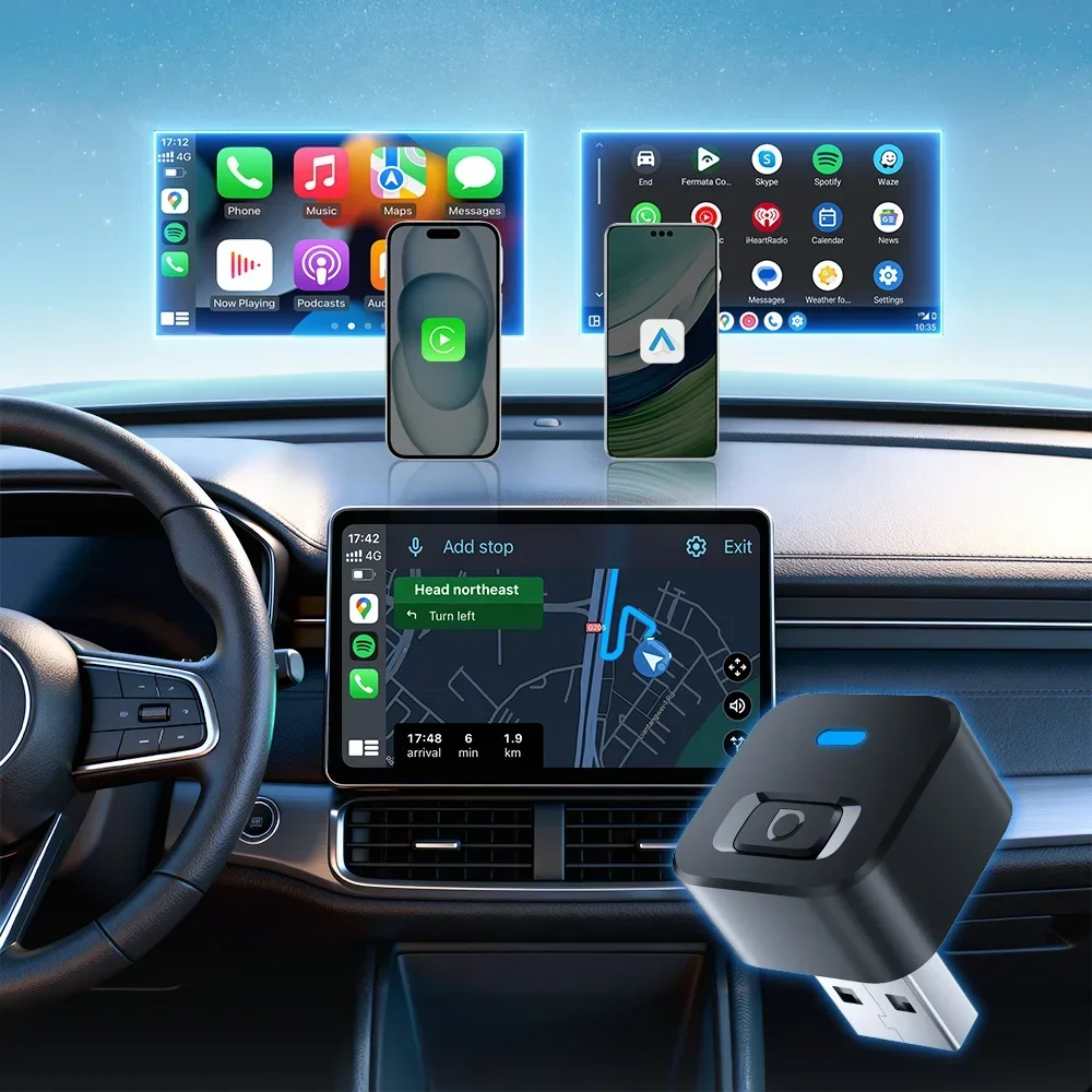 Ottocast Mini Dot 2in1 Wired To Wireless CarPlay Adapter Android Auto Dongle Smart AI Box Auto Connect Plug Play Car Accessories