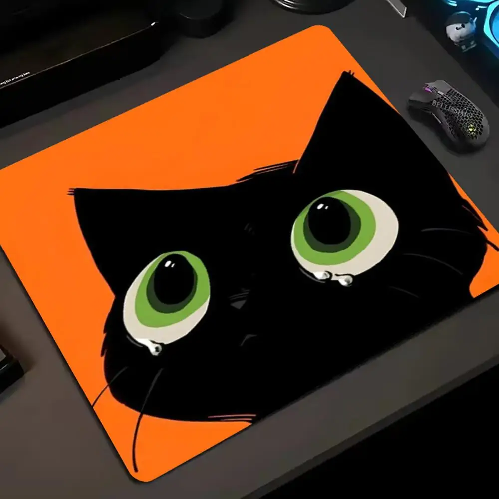 

Cute Black Cat Mouse Pad Small Size 450x450 Desk Mat Cartoon Anime Kawaii Gaming Mousepad Non-Slip Durable for Keyboard Laptop