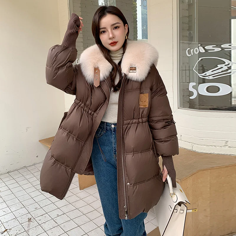 Women\'s Winter Down Jacket Middle and Long Fox Fur Collar Luxury Clothing Fall and Winter Coats White Duck Fashion Korean  2024