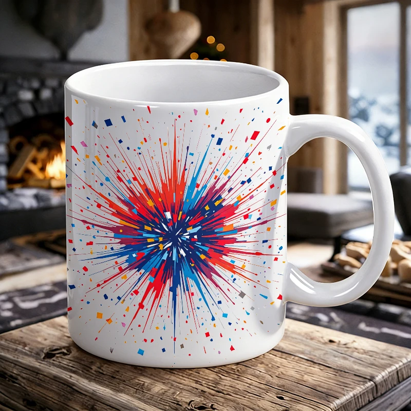 

Patriotic Splash Print Ceramic Mug 4th of July Art Coffee Cup, Milk Mug, Office Mug, Gift for Friends, Fade-Resistant