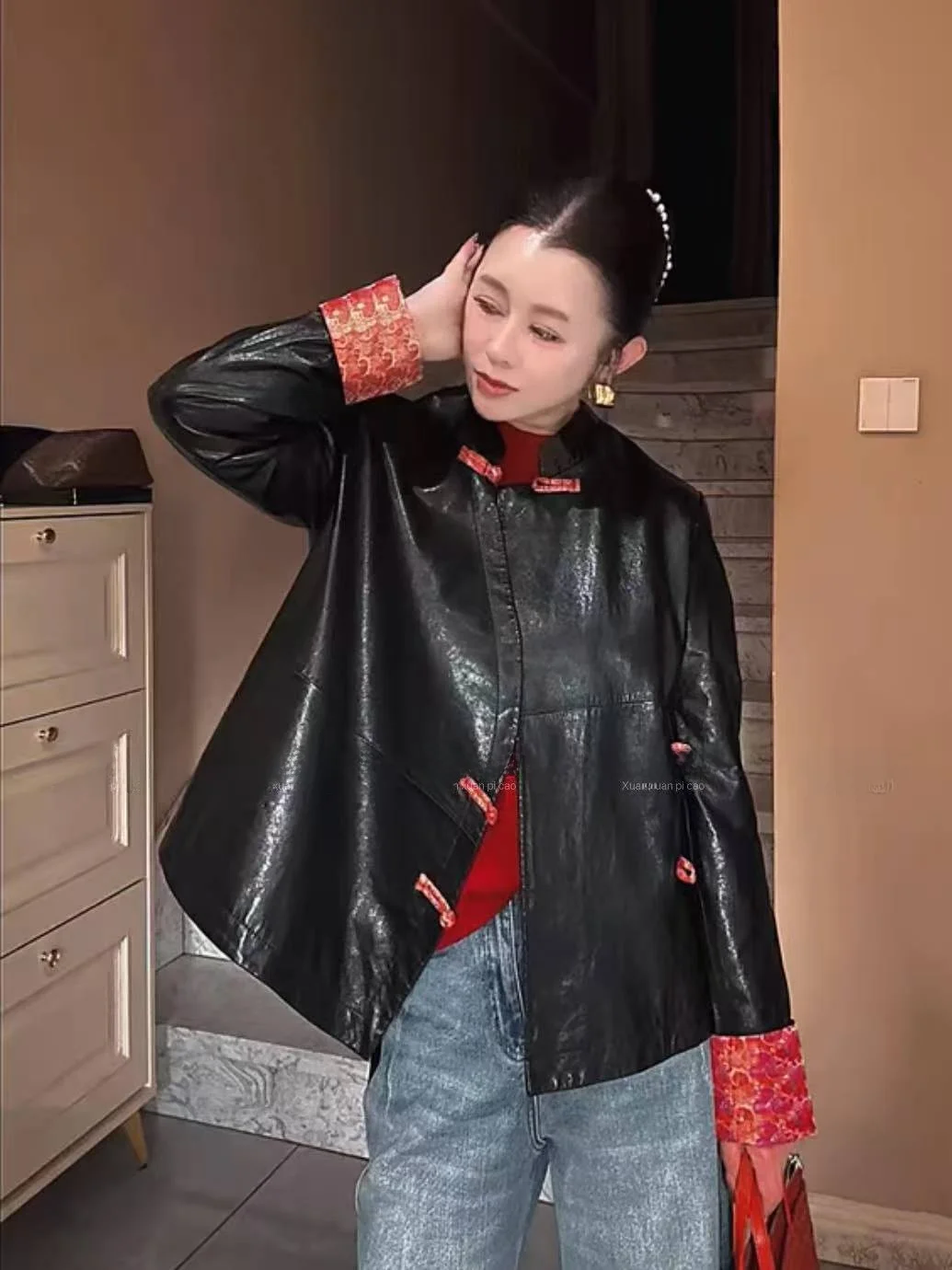 

Ning 2025 New Style Women's Leather Jacket Coat Genuine Sheepskin Long Sleeve Zipper Closure Luxury Feel Small Size Fri...