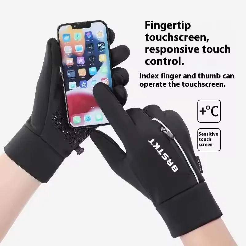 الشتاء الدراجات قفازات دافئة الرجال في الهواء الطلق سميكة الدافئة المحمولة جيب كامل فنجر قفاز شاشة تعمل باللمس مقاوم للماء التزلج الرياضة قفازات #3