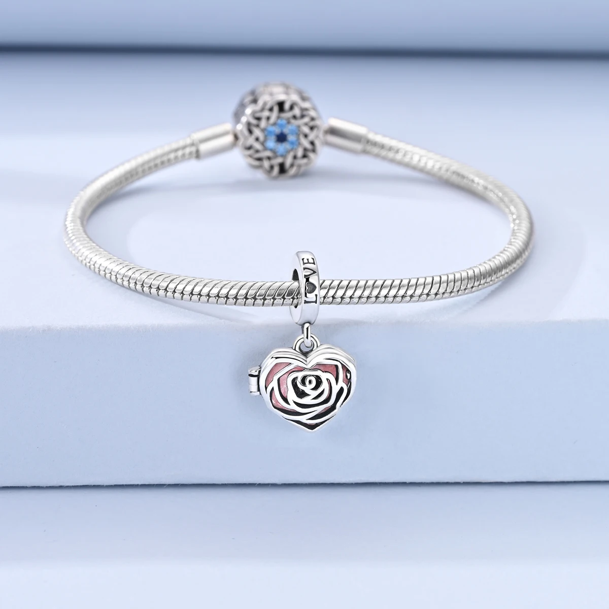 925 Sterling Silver Charm Openable Hollow Rose Heart Shape Fit Bracelet Bead Diy For Women Pendant Fine Jewelry Gift