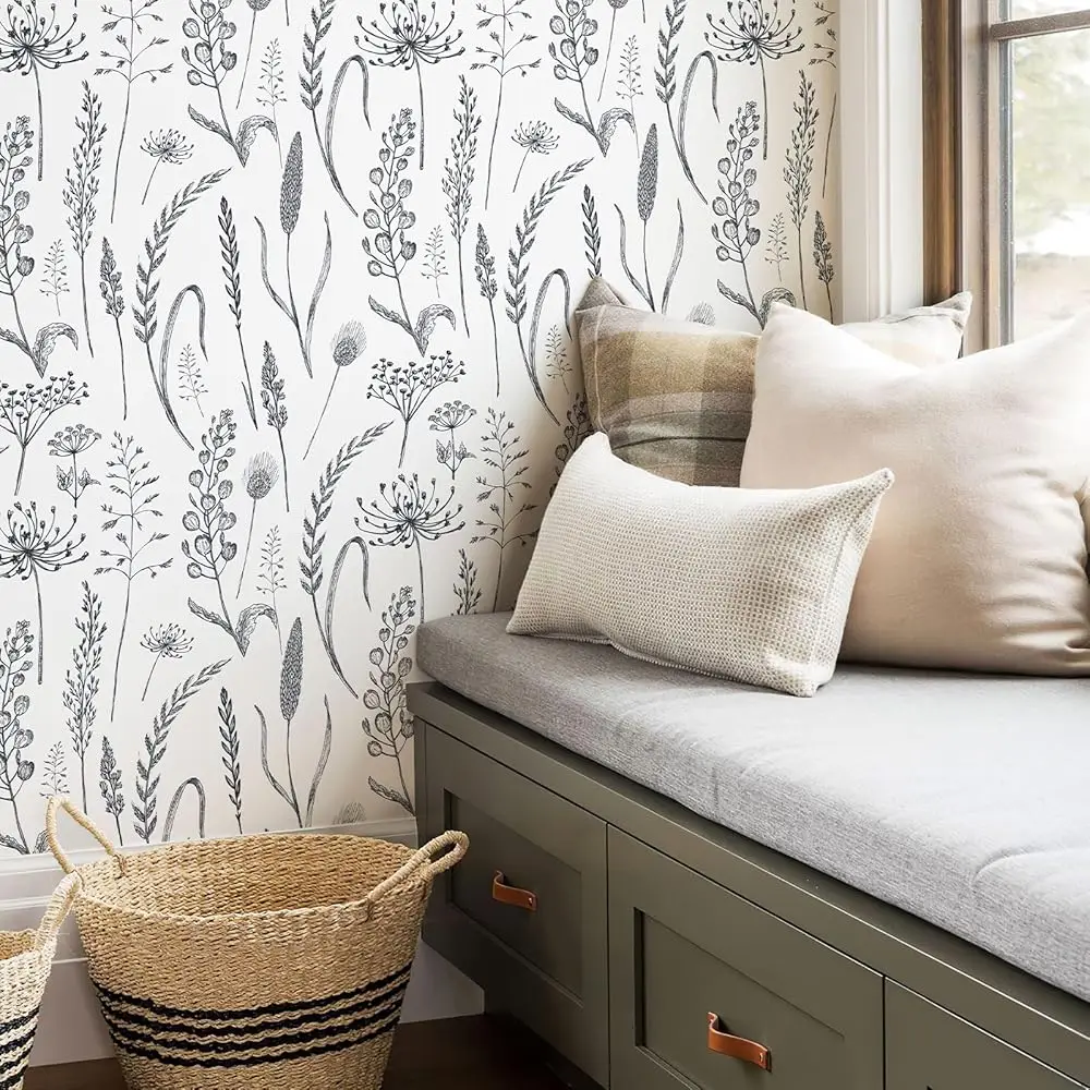

Bla And White Peel And Sti Wallpaper Vintage Floral Contact Paper Wheat Meadow Removable Self Adhesive Wall Paper 17.3In X