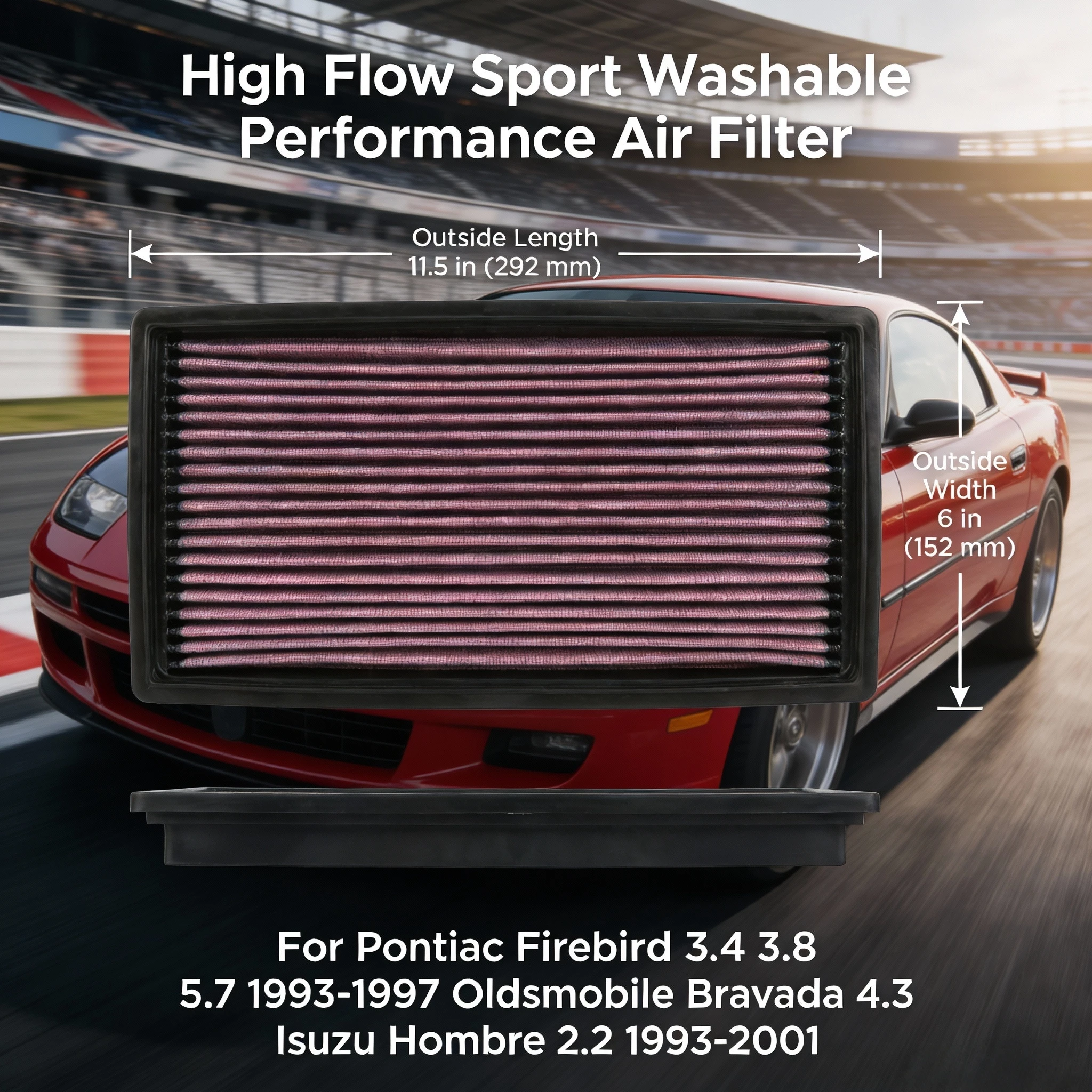 

Для Pontiac Firebird 3,4 3,8 5,7 1993-1997 Oldsmobile Bravada 4,3 Isuzu Hombre 2,2 1993-2001 Высокопроизводительный спортивный моющийся воздушный фильтр