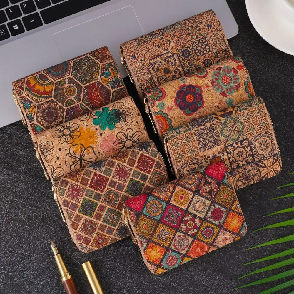 Portable Retro Short Wallet PU Leather Bohemian Style Coins Purse Multifunctional Multi Card Slots Card Bag