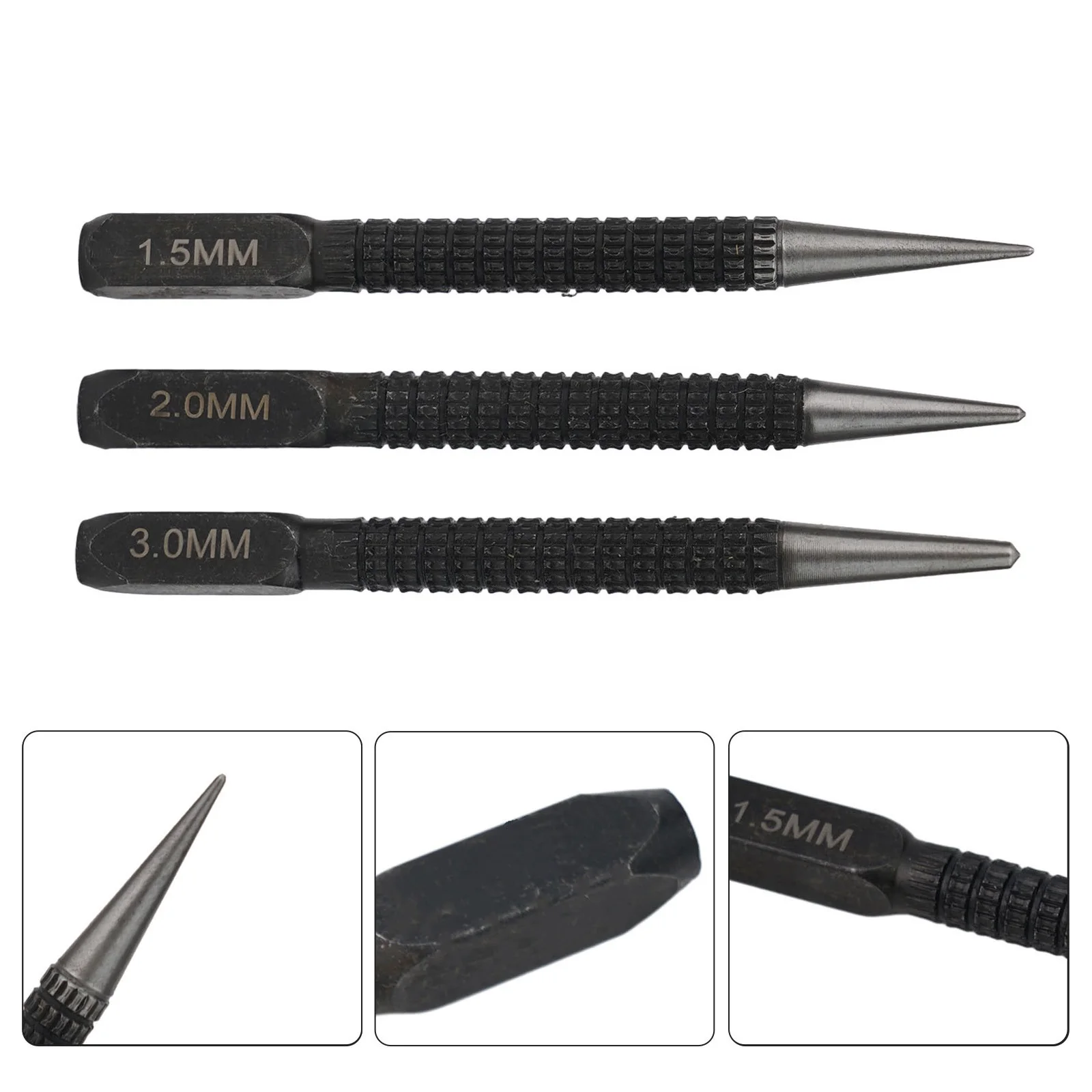 1/3pcs 1.5mm/2mm/3mm Alloy Steel Center Punch Non-Slip Center Pin Punch Automatic Punch For Alloy Steel Metal Wood Drilling Tool