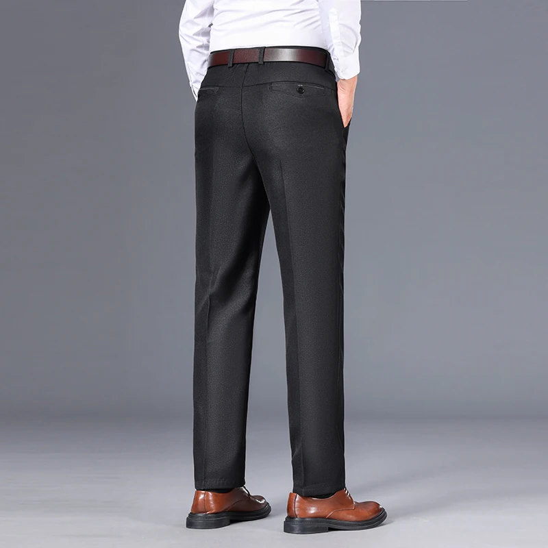 High Quality New Fashion Mens Business Casual Pants Solid Thin Slim Fit Elastic Waist Slacks Male  Streetwear Trousers