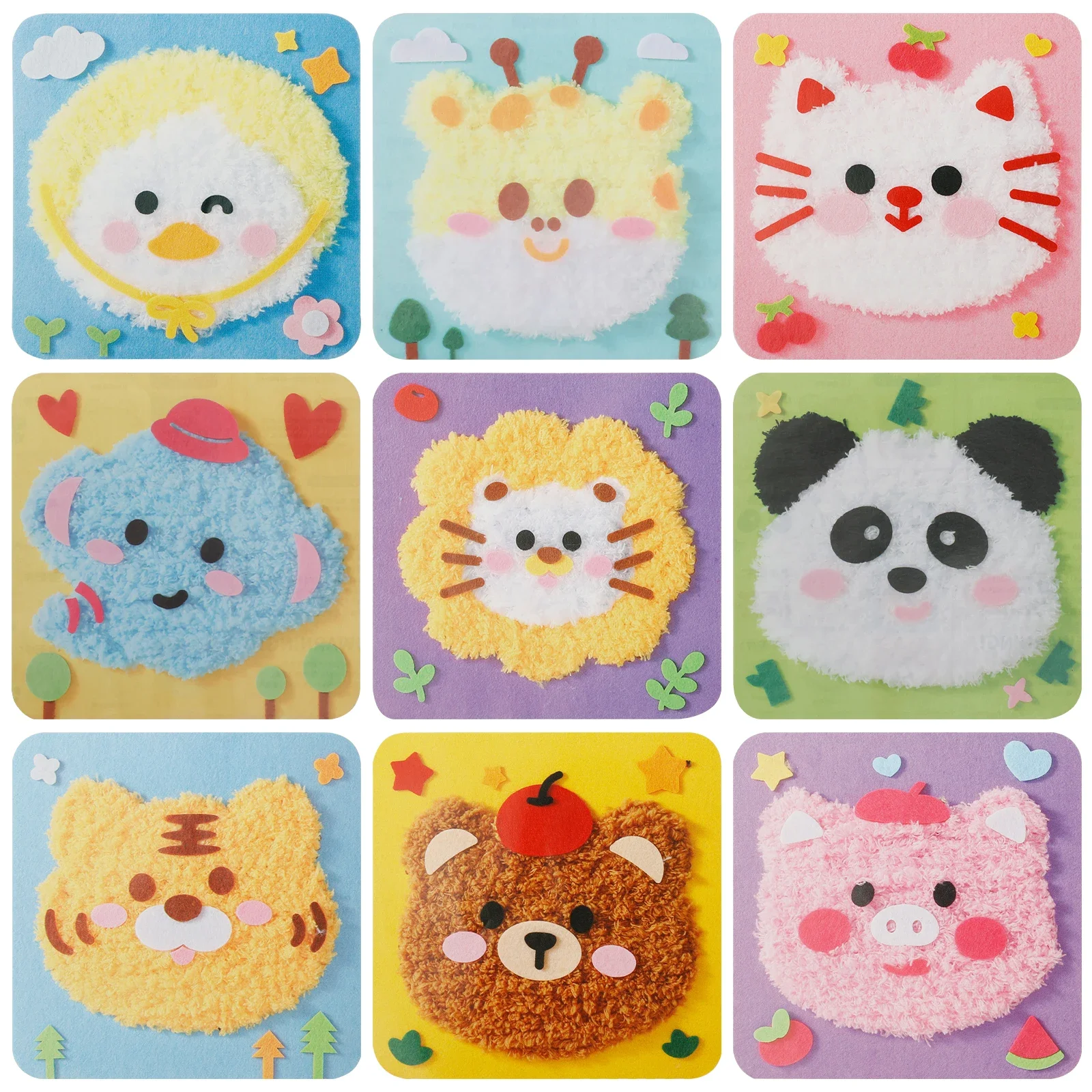 

DIY Cartoon Animal Hand Sewing Craft Kit Cute Children Embroidery Doll Wool Sewing Board Fine Motor Skills Needlework Kids Gifts