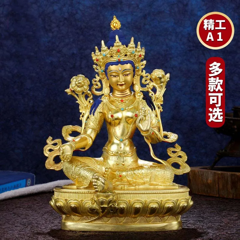 Tibet Nepal High grade good golden COPPER Buddha statue tsongkhapa Jambhala fortune Guan yin Tara goddess buddha safety statue