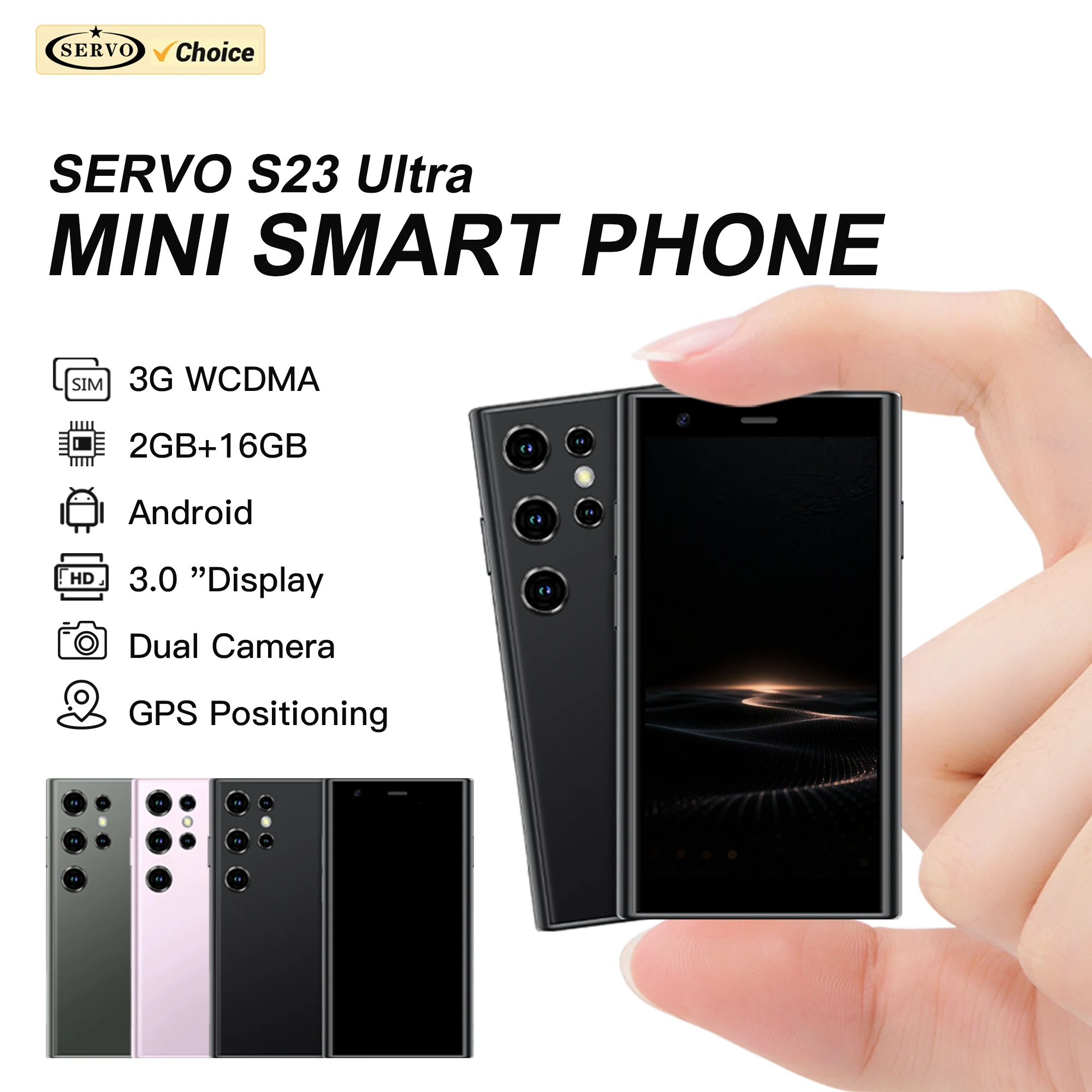 2026 SERVO S23 Mini Android OS Smartphone 3G WCDMA 2GB+16GB Google Play WhatsAPP WiFi 3.0'' Cute Small Smart Phones 2 SIM Standby