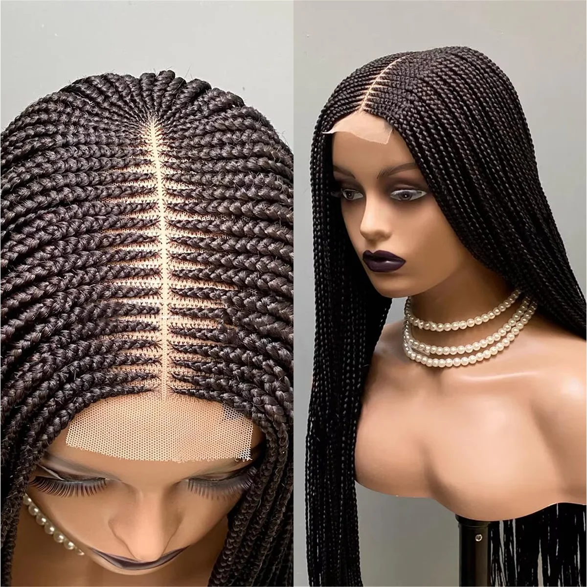 Ready-to-ship Centre-part Braided wig with 13*4Lace Front braids 28” Middle Part Cornrow Box-braid wig For black women