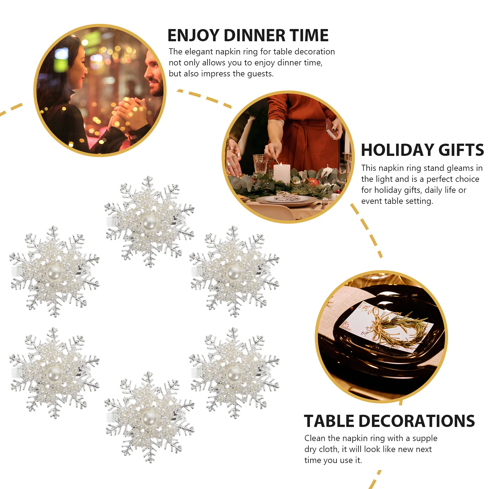 

6Pcs Napkin Holders Silver Adornments for Christmas Parties Banquets Fine Craftsmanship Long Service Life