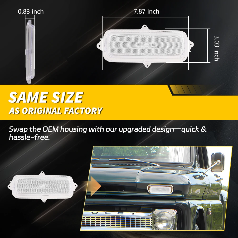2 Piezas para Chevrolet C10/C20 Pickup Truck 1960 1961 1962 1963 1964 1965 1966, Cubierta de Luz de Posición Delantera y Luz Direccional