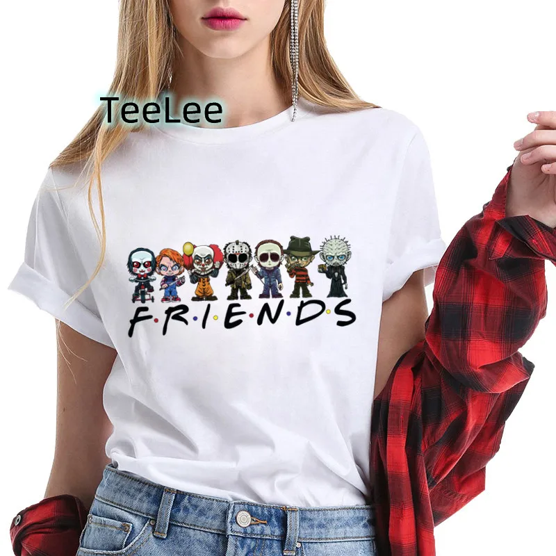 Women T-shirt Horror Friends Harajuku Shirts for Women Casual Short Sleeve Fashion Coffee 90s Anime Tshirt Summer Top Tees