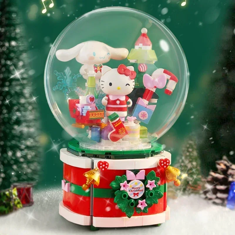 Keeppley Sanrio Baustein Cinna moroll Hallo Kitty Wunsch Weihnachten Spieluhr Montage Modell Ornament Weihnachts geschenk