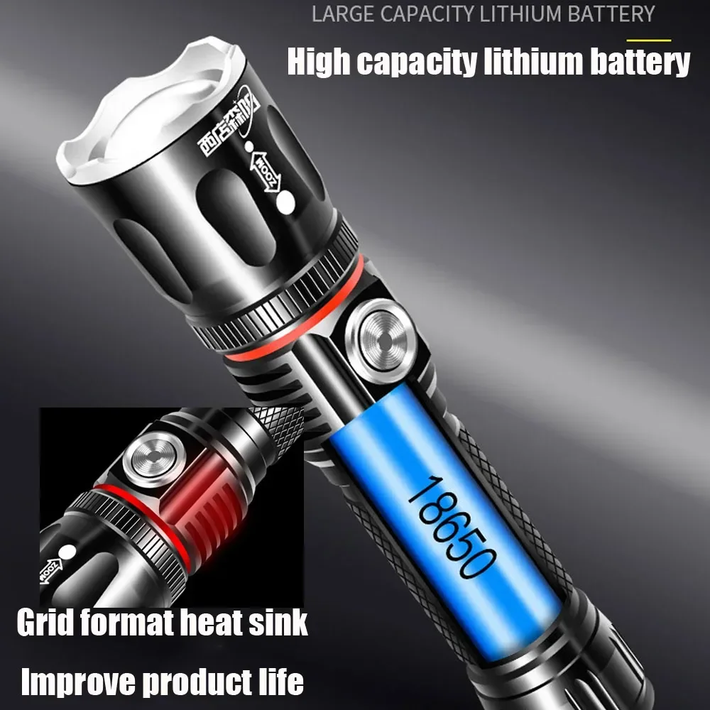 High Power Rechargeable LED Flashlight Strong T6/L2 COB Zoom Torch Outdoor Camping Light Lantern Waterproof Tactical Flashlight