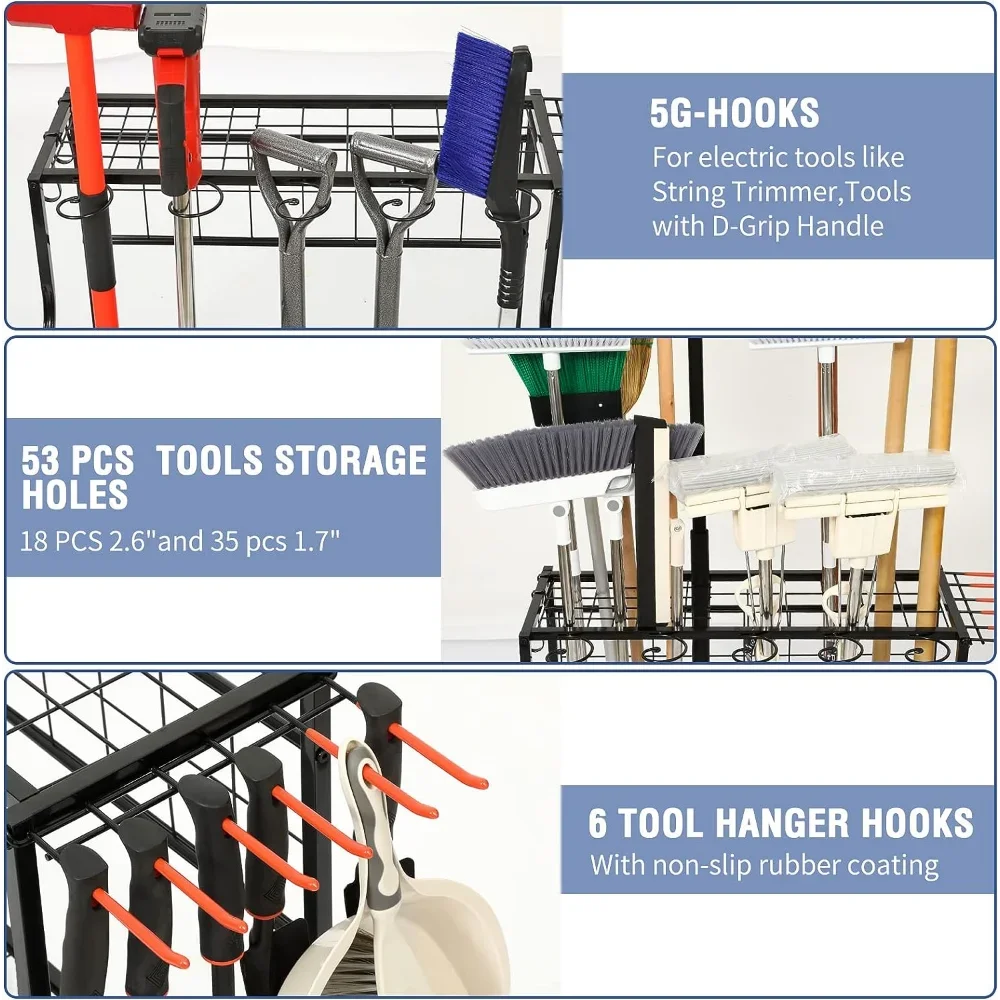 Garden Tool Organizer for Garage, Garden Tool Rack, Tool Organizers and Storage, up to 58 Long-Handled Tools, Garage Organizer