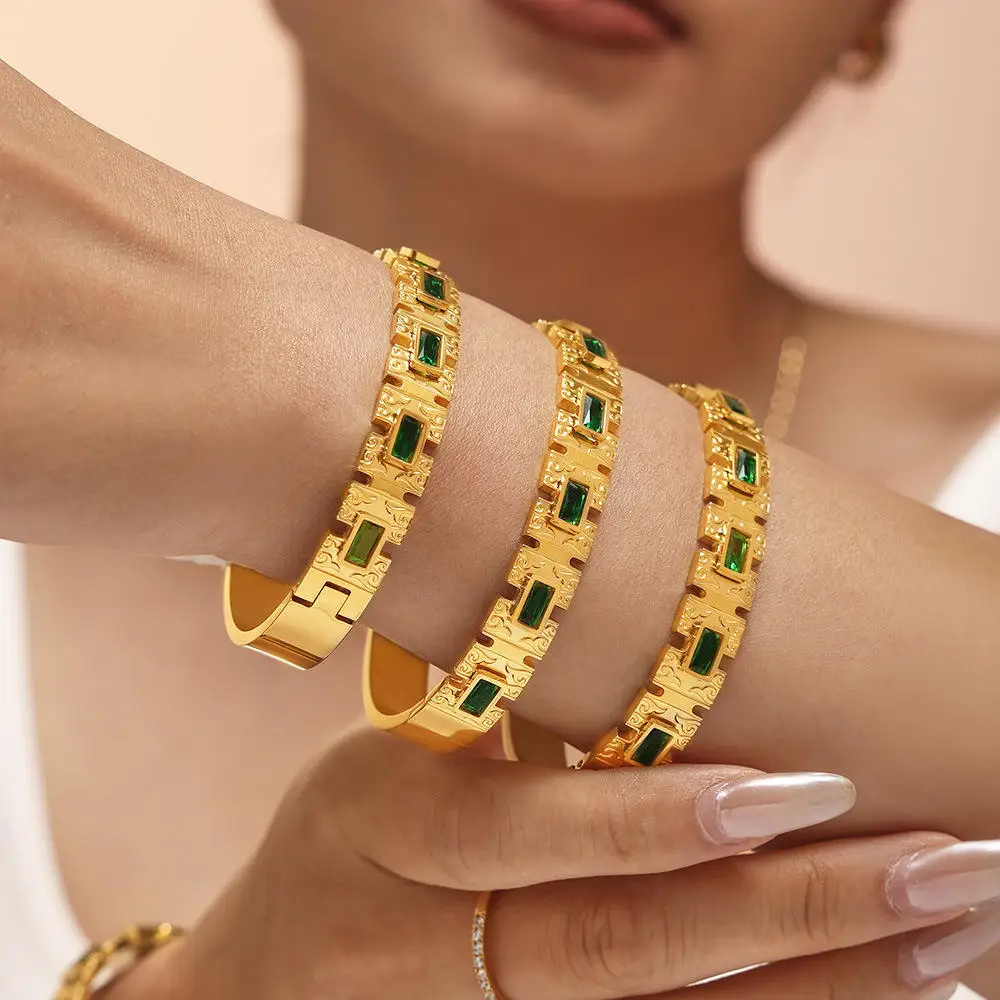 Ins Sleenen سوار زجاجي مربع تصميم أزرق من التيتانيوم الصلب مطلي 8K الذهب عبر الحدود سوار مجوهرات راقية