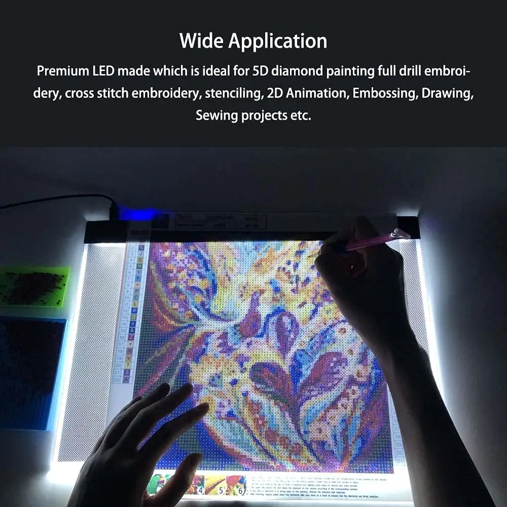 Picture 4: A5 LED Light Board Copyboard for Diamond Painting Kit, USB Powered Light Pad, Artist Sketching Drawing Writing Tool