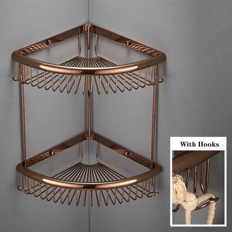 Gold Bathroom Shelves Brass Corner Shelf Soap Shampoo Holder Basket Storage Organizer Rack Antique Bathroom Shower Shelf