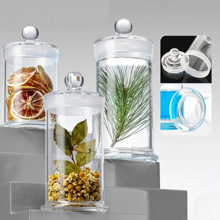 Glass Specimen Bottle Clear Sample Jar Clear Round Glass Jar with Lid for Lab Samples Specimen Storage Science and Display，1Pcs