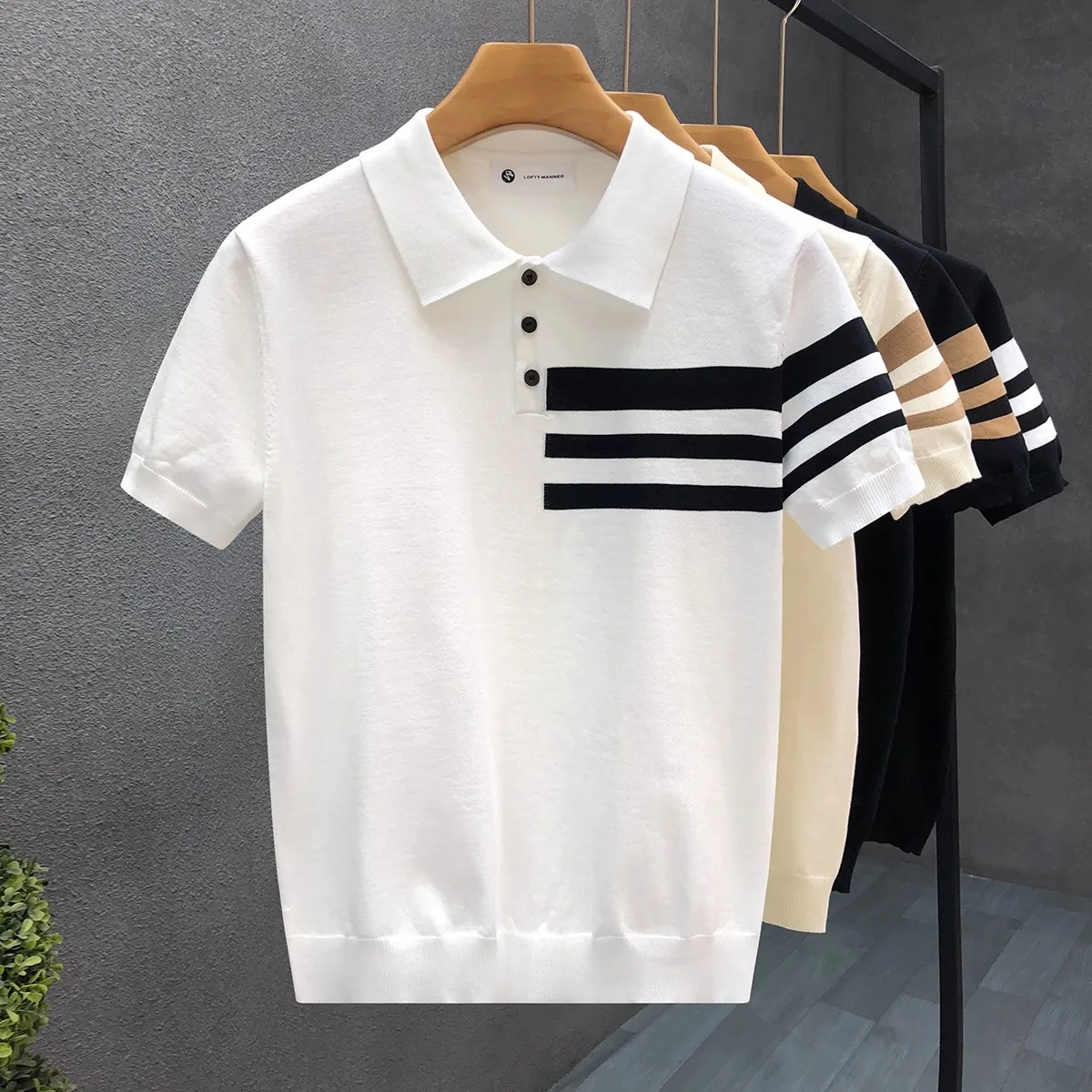 

Роскошный тонкий трикотаж с короткими рукавами для мужчин, весна-лето, футболка с отложным воротником и половиной рукава, высококачественная легкая мужская одежда