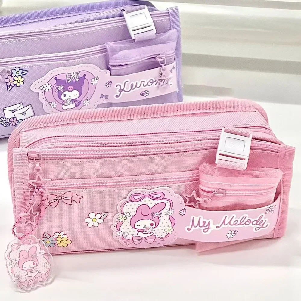 Cute Cartoon Kuromi Melody Cinnamoroll Pencil Bag Student Kids Large Capacity Multifunction Pencil Bag Stationery Supplies