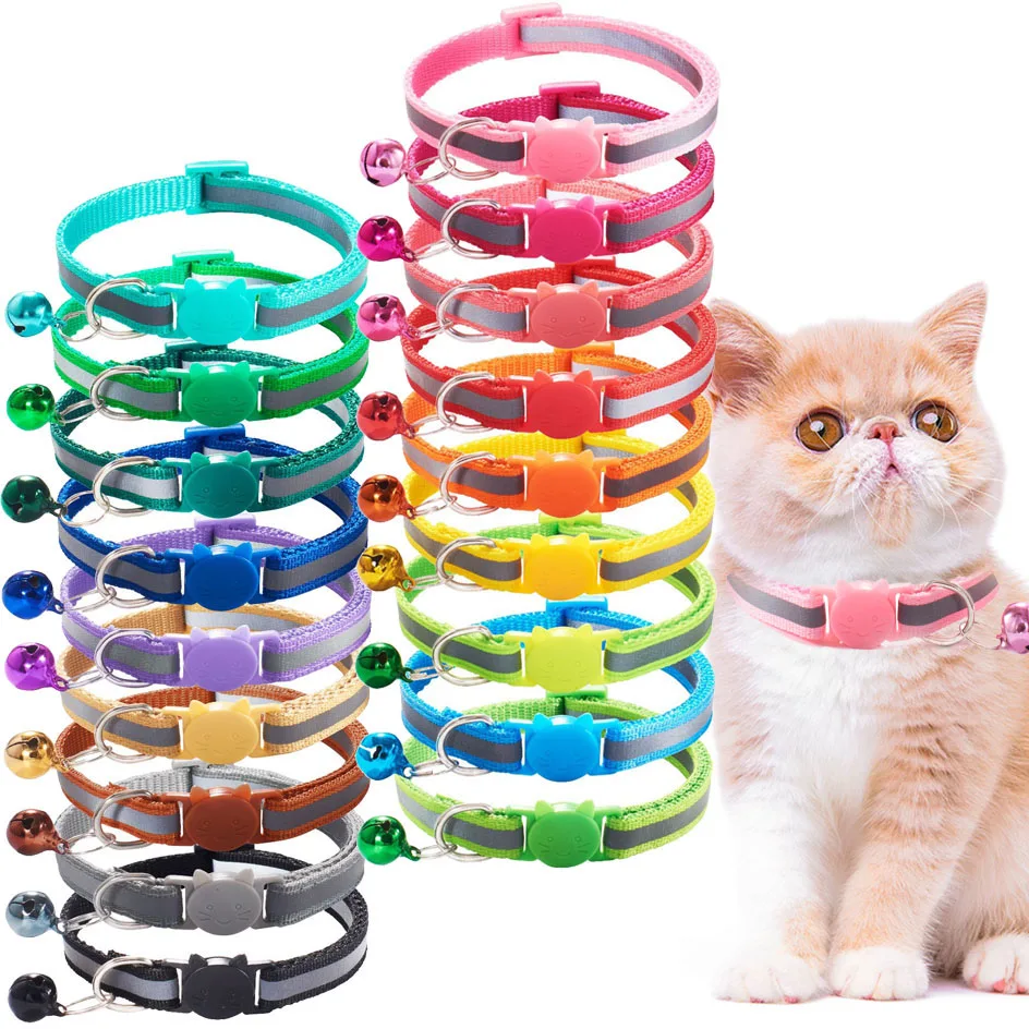 Personalized Cat Dog Collar Reflective With Bell Cute Cat Dog Collars Safety Breakaway Luxury Designer For Cat Pet  Accessories