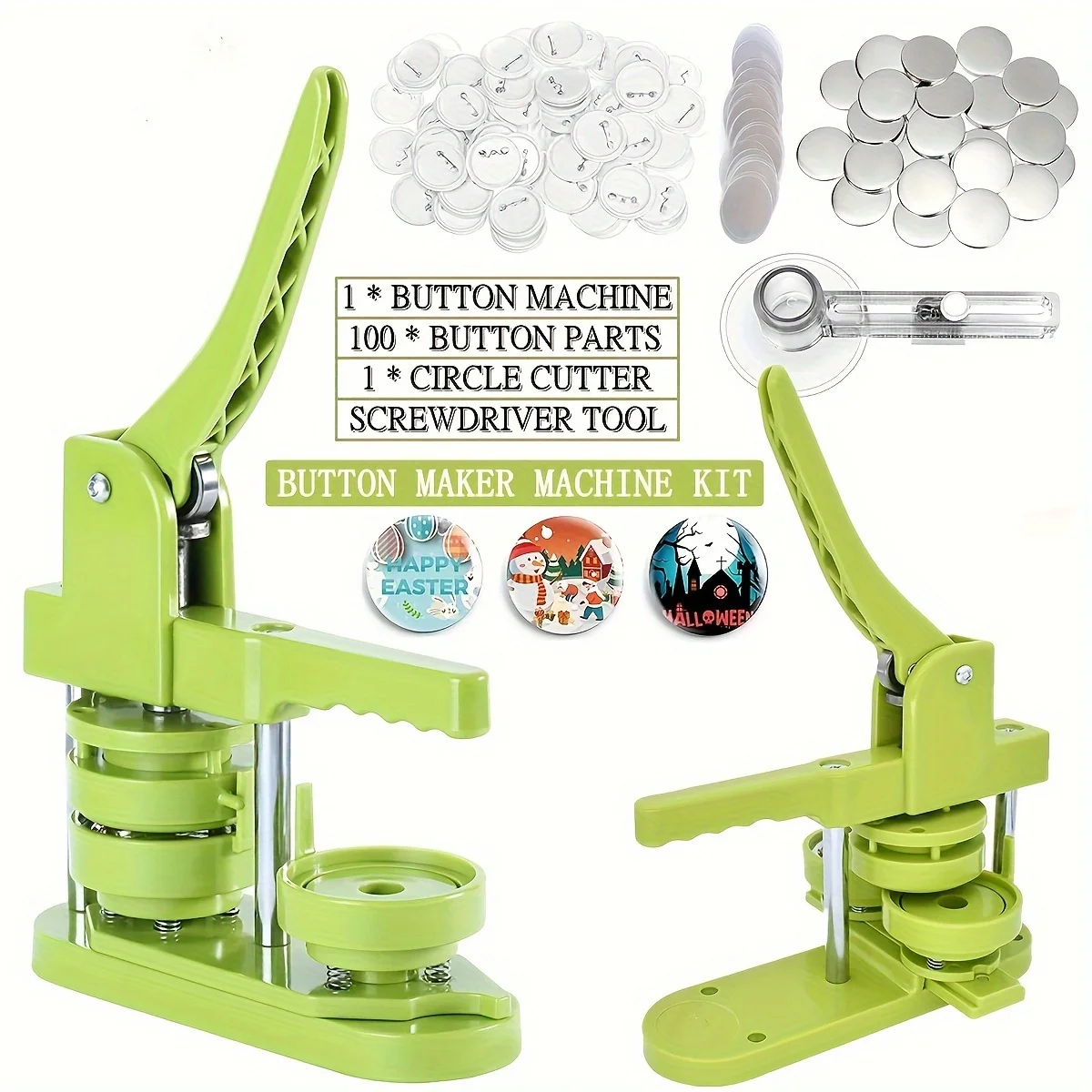 

1 set of DIY badge button making machine 25/44/58MM rotating badge set 100Pcs button parts+round knife badge press machine