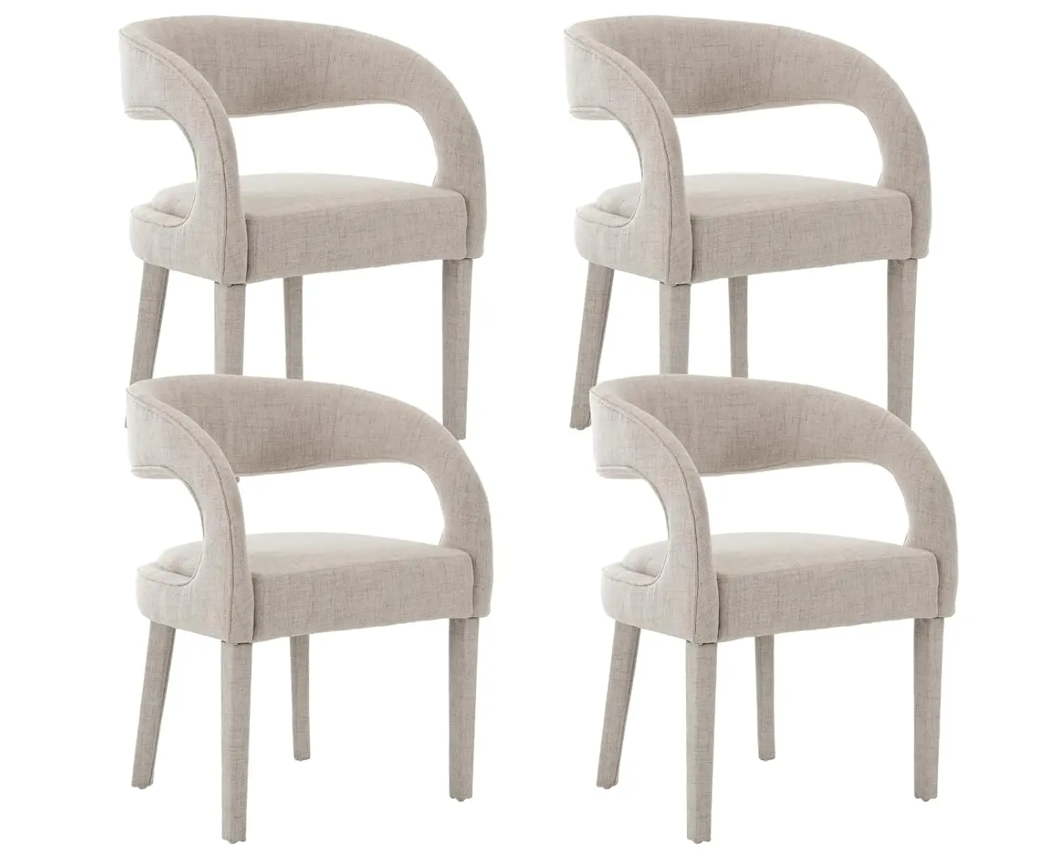 Upholstered Dining Chairs with Arms Open Back Linen Kitchen Dining Room Set 4 Beige, Customized