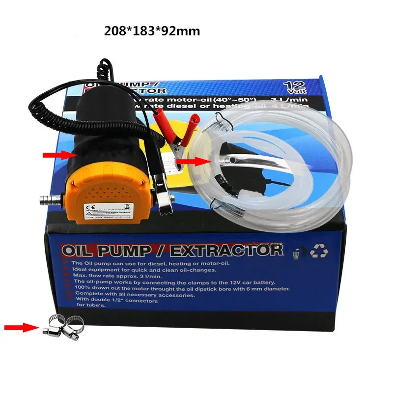 Car Boat Electric Oil Extractor Transfer Pump 12V 60W Oil/Crude Oil Fluid Suction Pump Fuel Engine Exchange Transfer Pump+Tubes